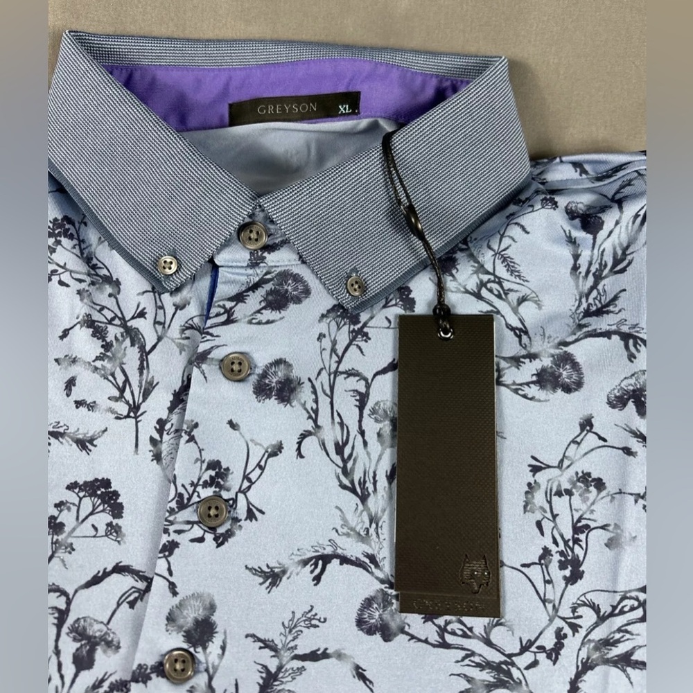 Greyson Golf Shirt Polo Water Thistle Print XL Blue Polyester Spandex - Picture 2 of 7